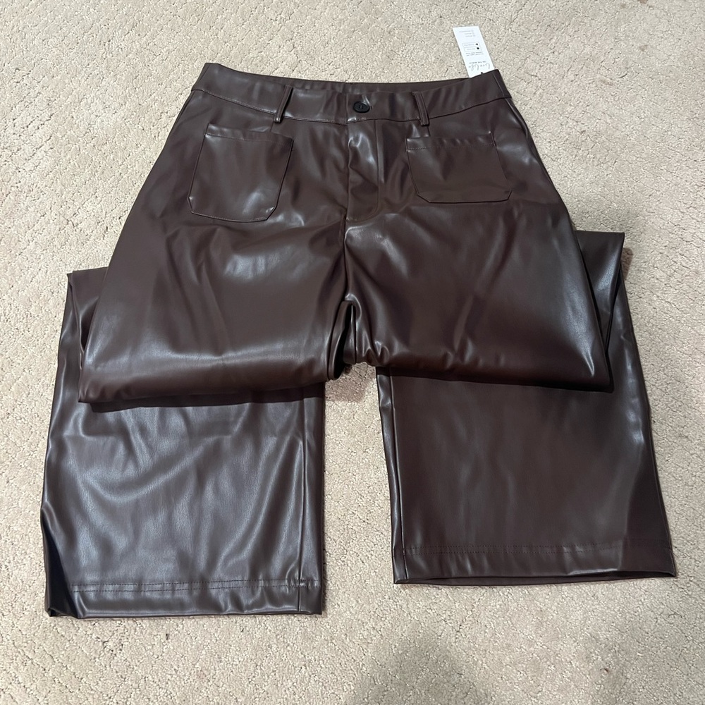 Cupshe Brown Boot Cut Faux Leather Pants